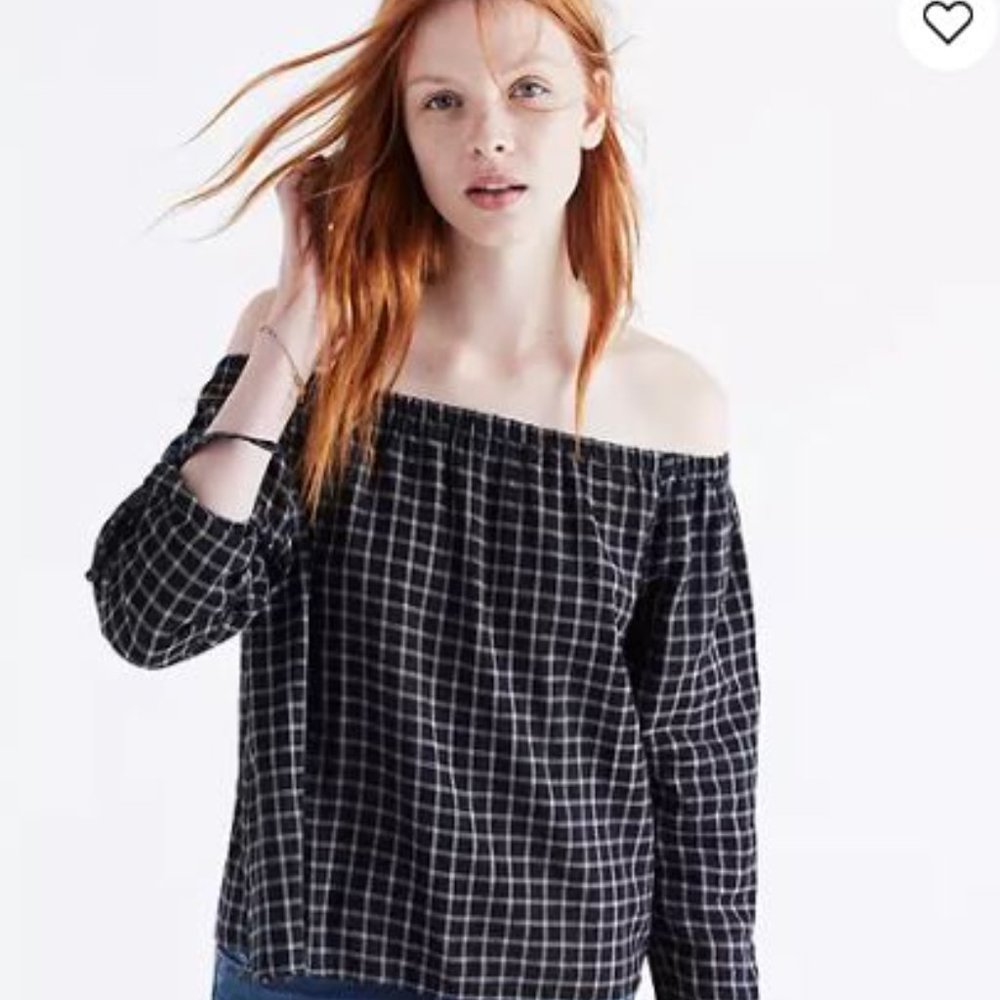 Madewell Plaid Off-the-Shoulder Top - XSmall